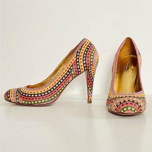 Report Signature Colorful Woven Leather Heels! Statement Shoes Size 6 Brazil